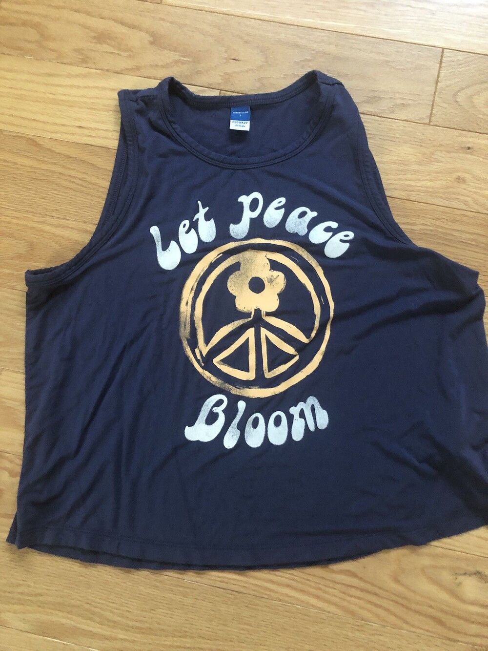 Old Navy Womens Small Let Peace Bloom Sunday Sleep Tank Top‎ Blue Suer Soft
